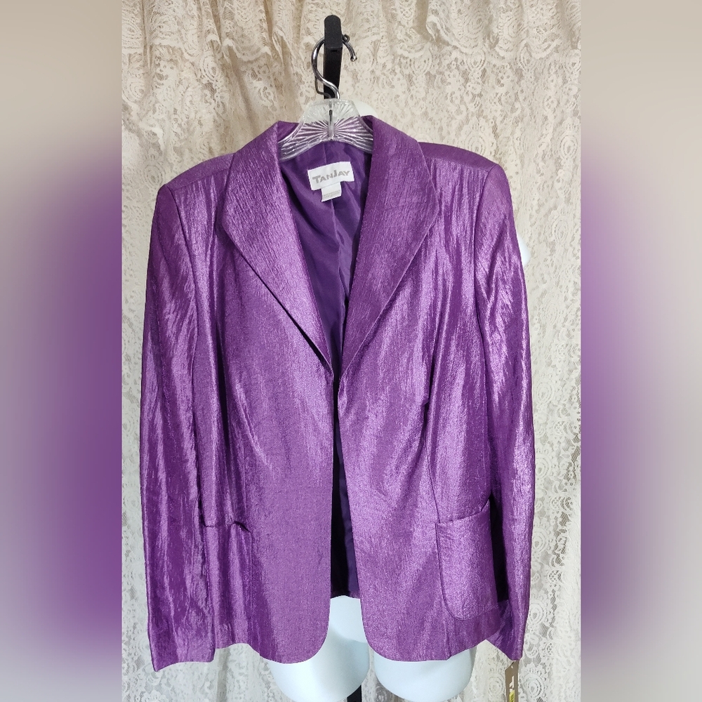 Tanjay Classic Open Front Irredicent Purple Blazer Jacket